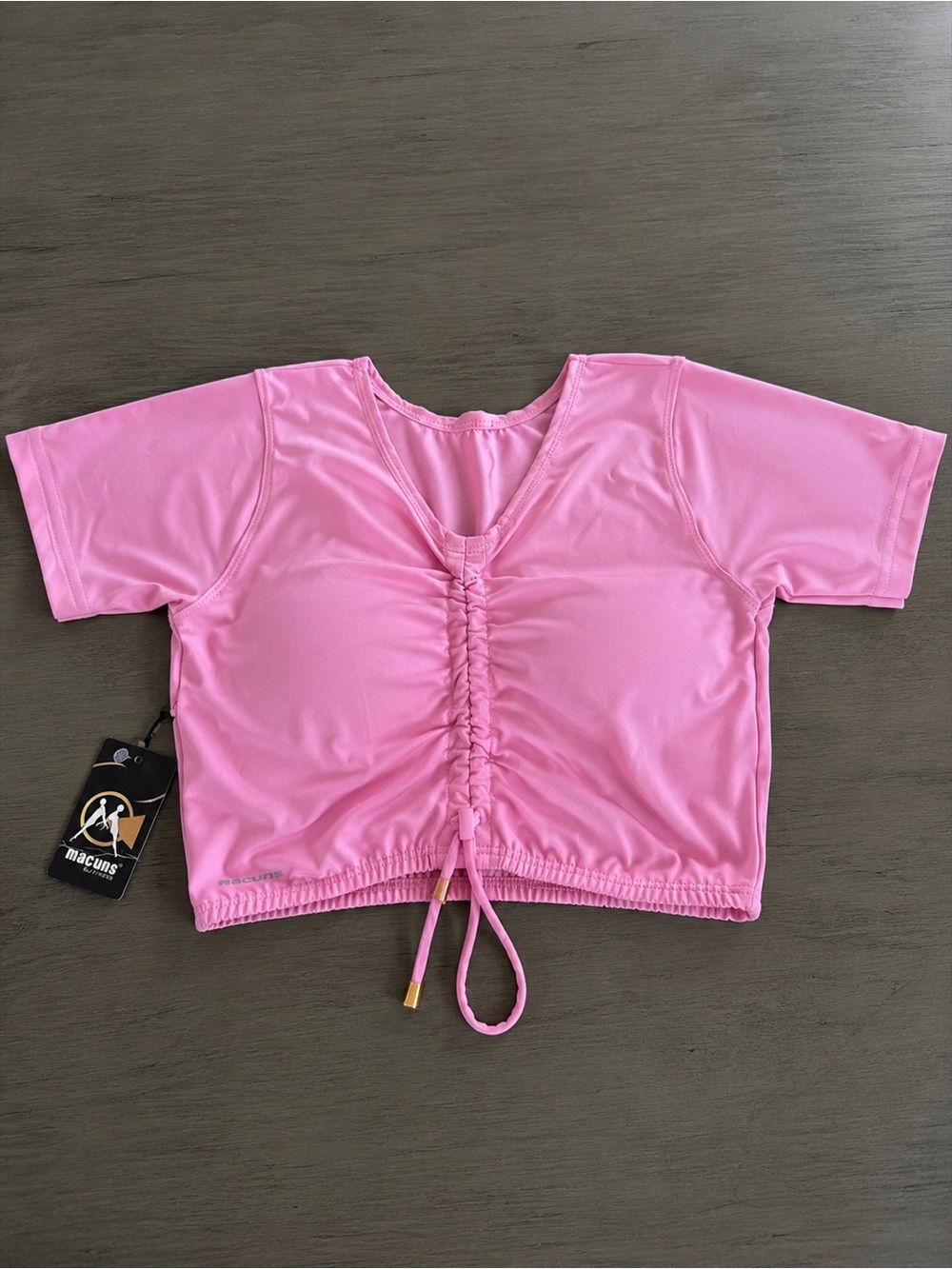 Macuns Pink Ruched Drawstring Crop Tee Brazilian